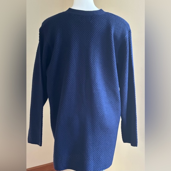 Maggie Lawrence Sweater Large Knit V-Neck Blue Gold Heart Buttons Sz 22/… - Picture 6 of 14